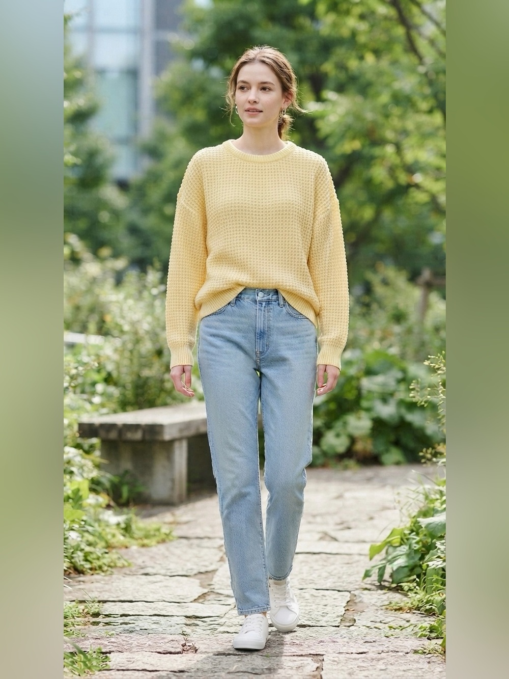 Yellow Knit Women's Crewneck Sweater